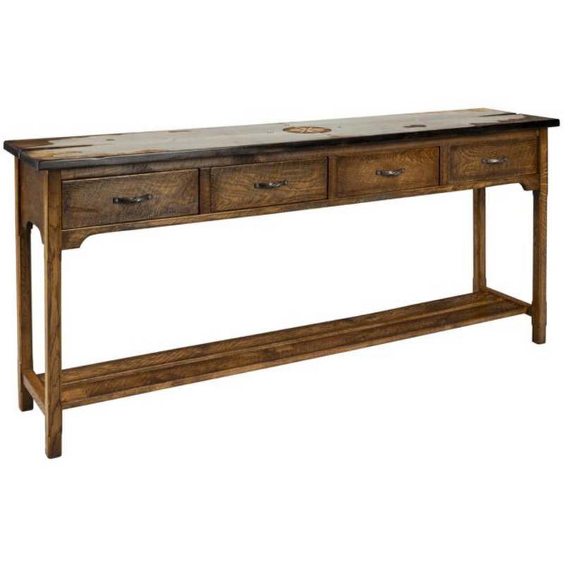 Harkers Island 4 Drawer Console Table with Shelf  Green Gables